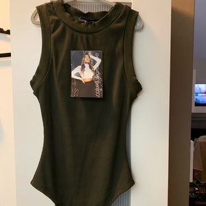 Naked Wardrobe, NWT, green, ribbed, sleeveless bodysuit. Small